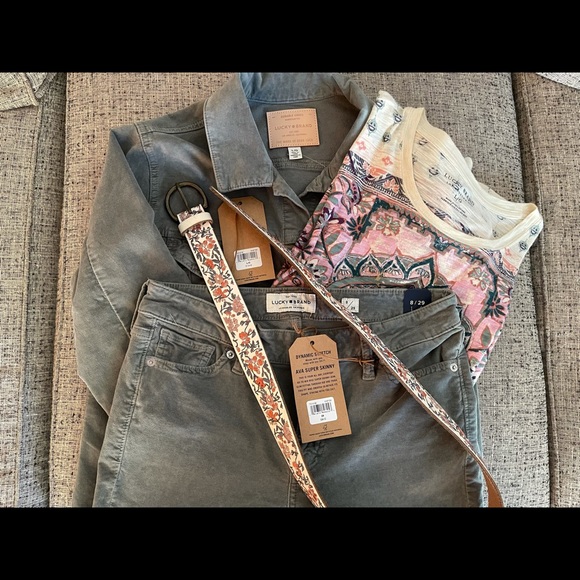 Lucky Brand Other - Lucky Brand Bundle (Sage Green Jacket, Jeans with matching Tee and Belt)